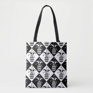 Stylised Pineapple Harlequin Doodle Pattern Tote Bag