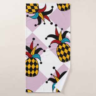 Stylised pineapple. Hat and rhombus Harlequin. Sea Bath Towel