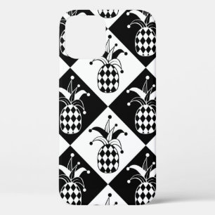 Stylised pineapple. Hat and rhombus Harlequin. Sea iPhone 12 Case