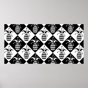 Stylised pineapple. Hat and rhombus Harlequin. Sea Poster