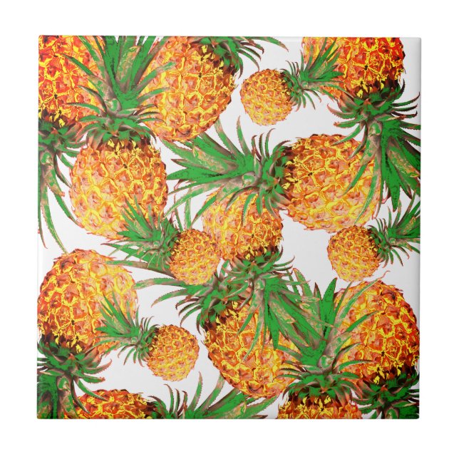 Stylised Pineapples Pattern Yummy Ceramic Tile (Front)