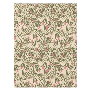 Stylised pink bell-shaped floral pattern tablecloth