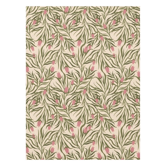 Stylised pink bell-shaped floral pattern tablecloth (Front)