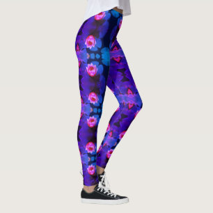 Stylised Pink Water Lily Flowers Plants Leggings
