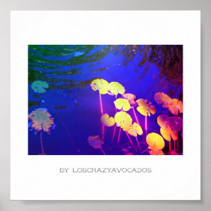 Stylised Pink Water Lily Flowers Plants Poster