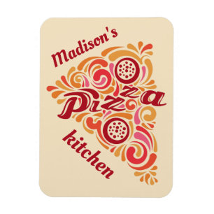 Stylised Pizza custom name kitchen magnet