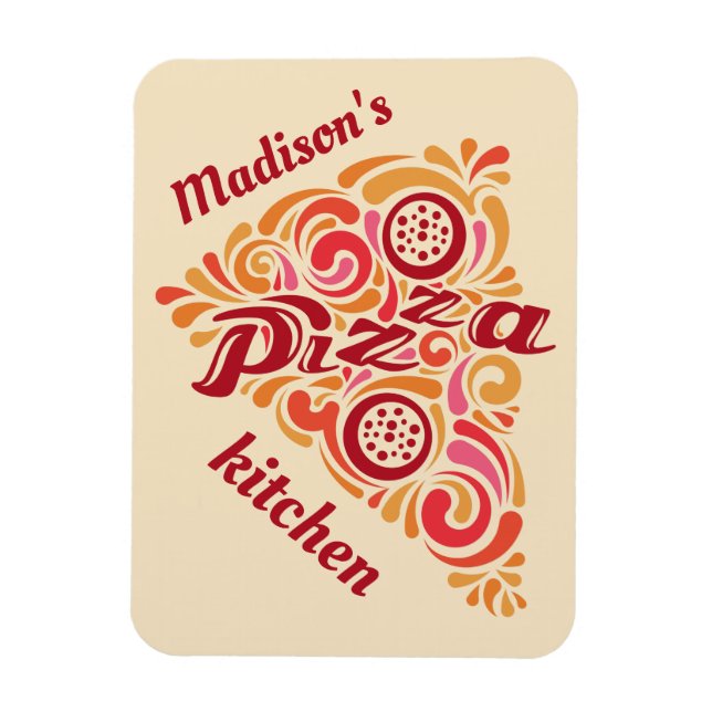 Stylised Pizza custom name kitchen magnet (Vertical)