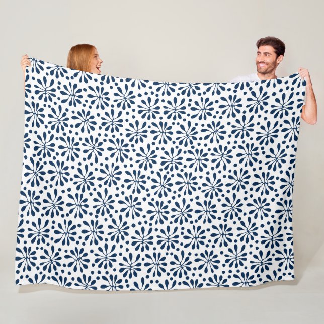 Stylised Plant Pattern 020818 - Navy Blue #002750 Fleece Blanket (In Situ)