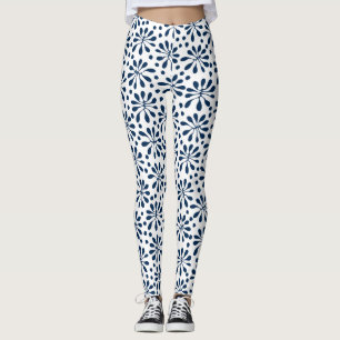 Stylised Plant Pattern 020818 - Navy Blue #002750 Leggings