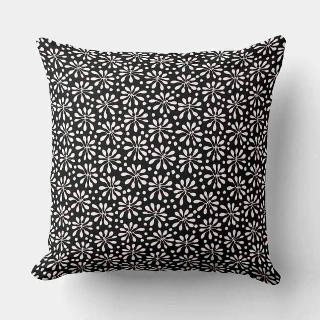 Stylised Plant Pattern 020818 - White on Black Cushion (Front)