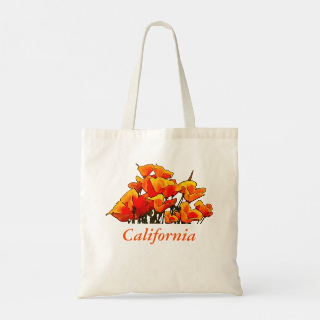 Stylised Poppy Art with "California" text Tote Bag (Back)