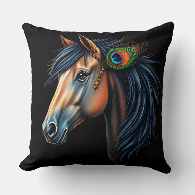 Stylised Portrait of a Horse With Flowing Mane Cushion (Front)