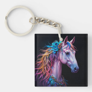 Stylised Portrait of a Horse With Flowing Mane Key Ring