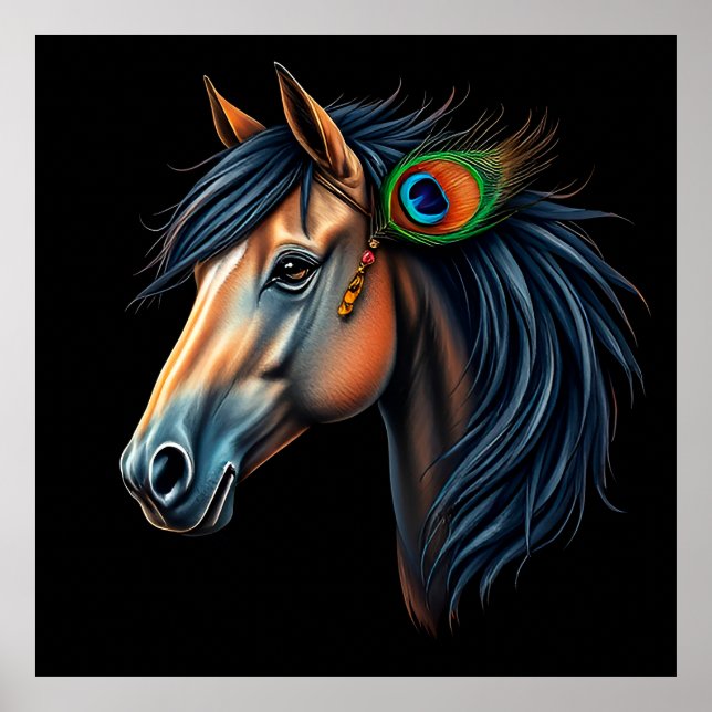 Stylised Portrait of a Horse With Flowing Mane Poster (Front)