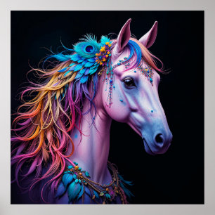 Stylised Portrait of a Horse With Flowing Mane Poster