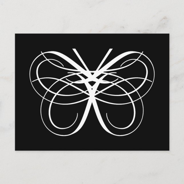 Stylised Pretty Butterfly Outline in White Postcard (Front)