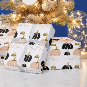 Stylised Pumpkin In Black, Blush White and Gold Wrapping Paper