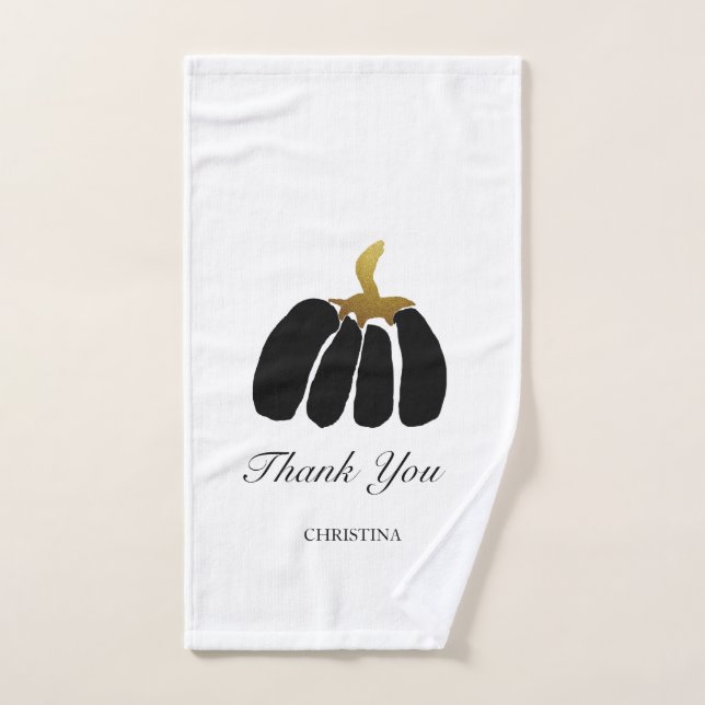 Stylised Pumpkins In Black, White and Gold Hand Towel (Hand Towel)