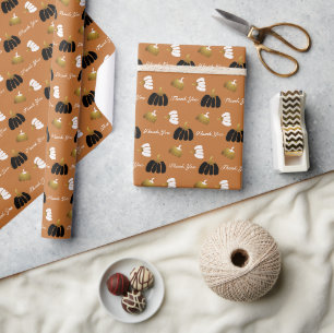Stylised Pumpkins In Black White and Gold Wrapping Paper