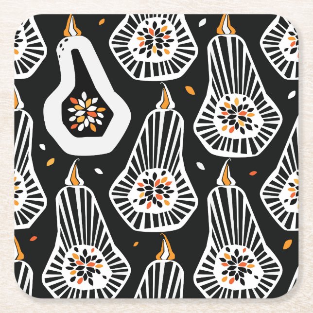 Stylised Pumpkins Seeds: Seamless Design Square Paper Coaster (Front)