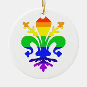 Stylised Rainbow Fleur de Lis Ceramic Ornament