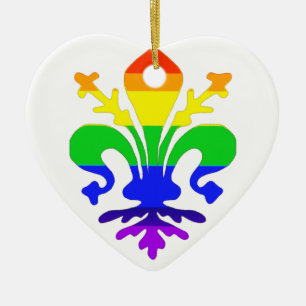 Stylised Rainbow Fleur de Lis Ceramic Tree Decoration