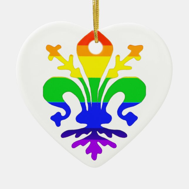 Stylised Rainbow Fleur de Lis Ceramic Tree Decoration (Front)