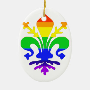 Stylised Rainbow Fleur de Lis Ceramic Tree Decoration