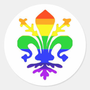 Stylised Rainbow Fleur de Lis Classic Round Sticker