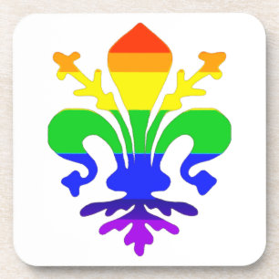 Stylised Rainbow Fleur de Lis Coaster
