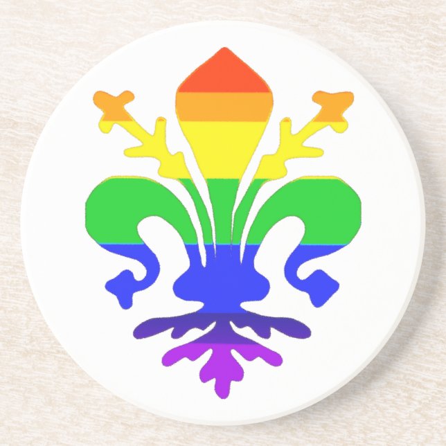 Stylised Rainbow Fleur de Lis Coaster (Front)