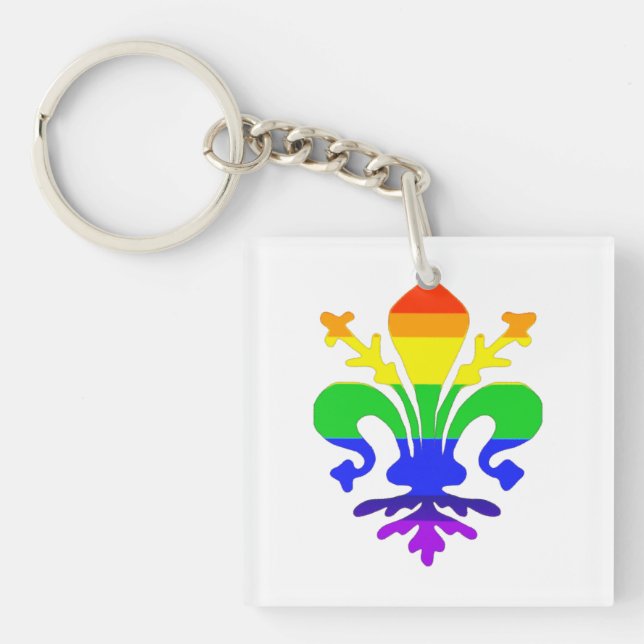 Stylised Rainbow Fleur de Lis Key Ring (Front)