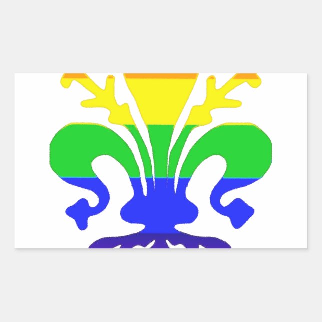 Stylised Rainbow Fleur de Lis Rectangular Sticker (Front)