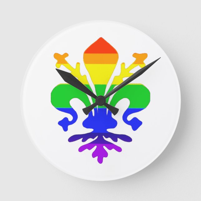Stylised Rainbow Fleur de Lis Round Clock (Front)