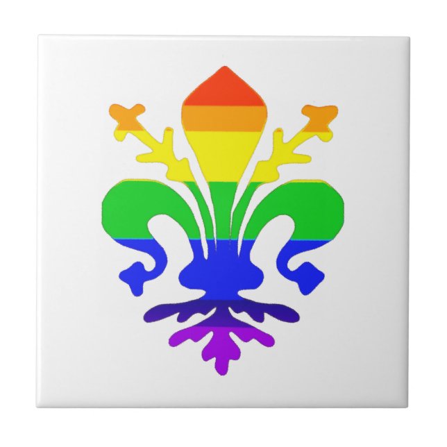 Stylised Rainbow Fleur de Lis Tile (Front)