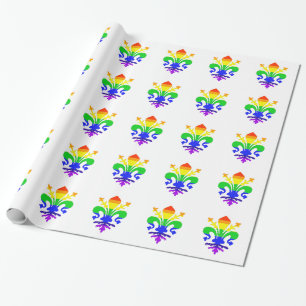 Stylised Rainbow Fleur de Lis Wrapping Paper