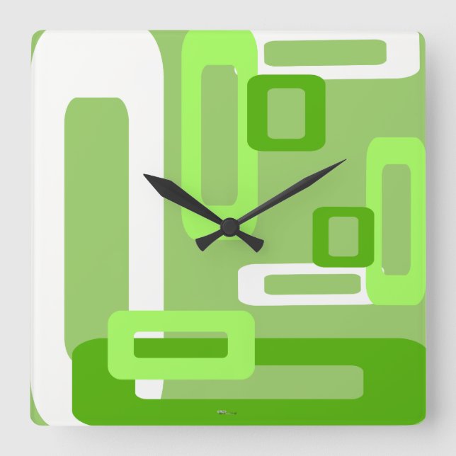 Stylised Rectangles Green/White Square Wall Clock (Front)