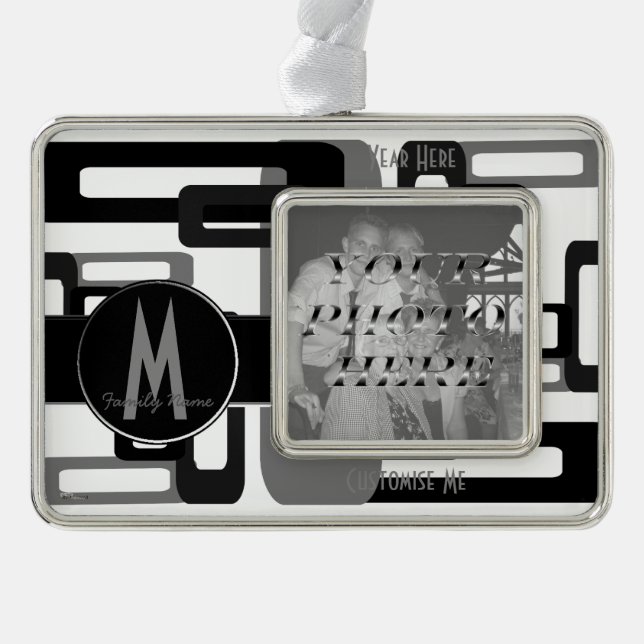 Stylised Rectangles Grey/Black Silver Plated Framed Ornament (Front)