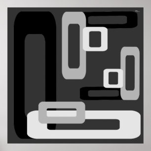 Stylised Rectangles Grey/Black/White Poster