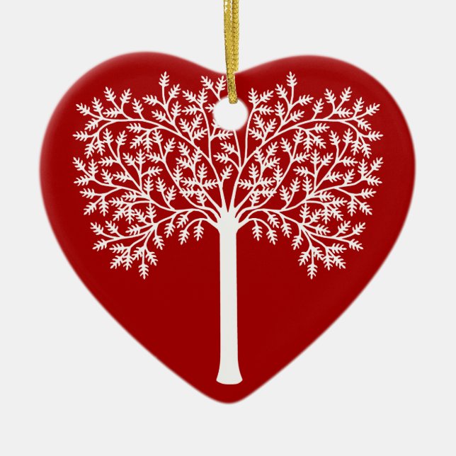 Stylised Red And White Tree Ceramic Tree Decoration (Front)