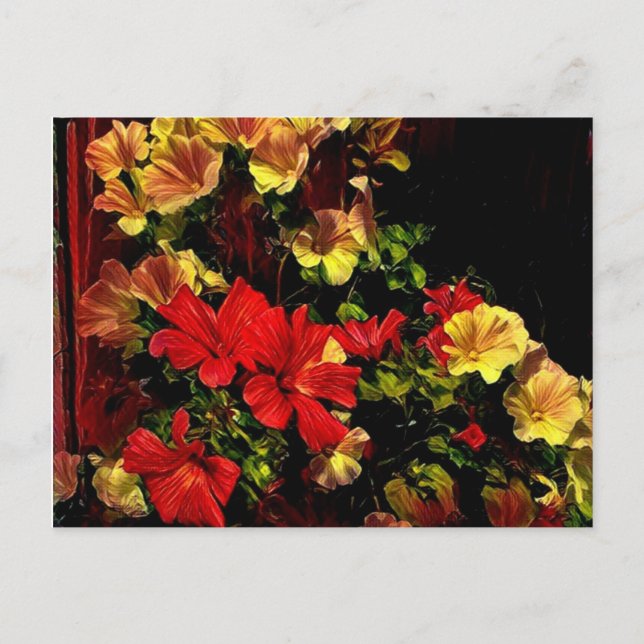 Stylised red and yellow flowers postcard (Front)