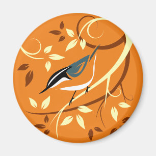 Stylised Red Breasted Nuthatch Bird Magnet