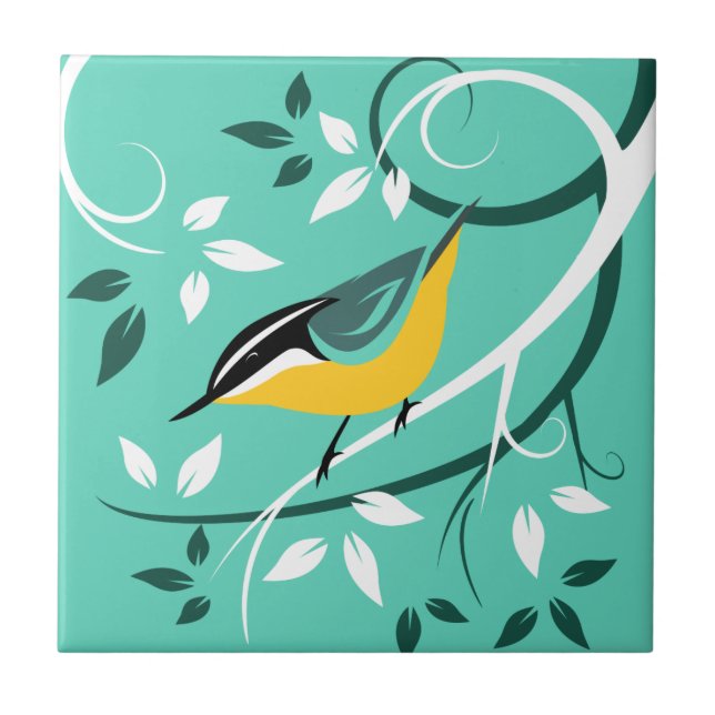Stylised Red Breasted Nuthatch Ceramic Tile (Front)