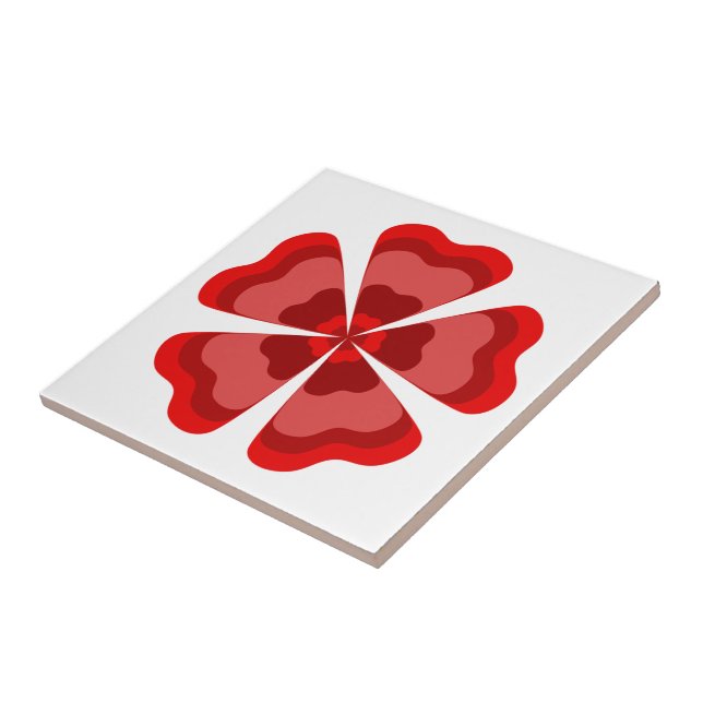 Stylised Red Retro Flower  Ceramic Tile (Side)