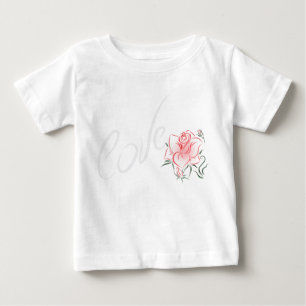 Stylised Red Rose and Love Baby T-Shirt