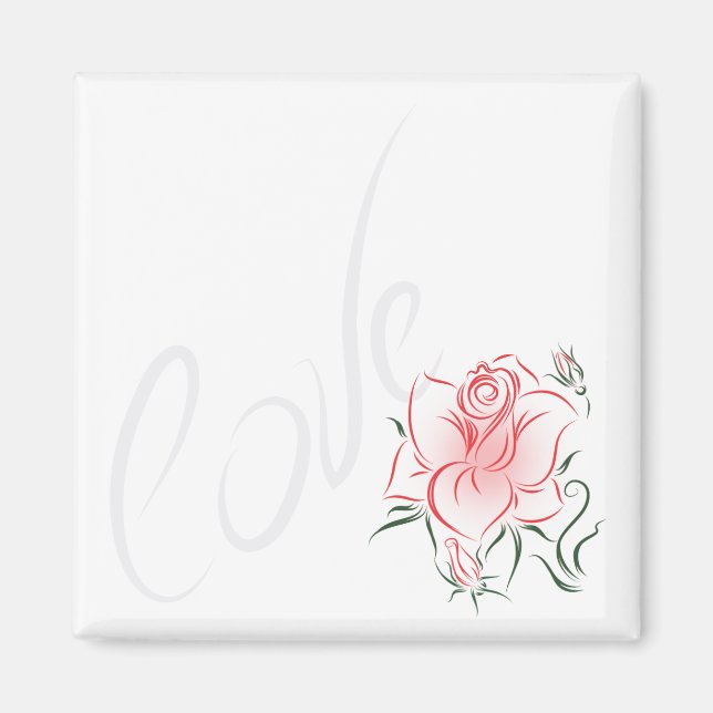 Stylised Red Rose and Love Magnet (Front)