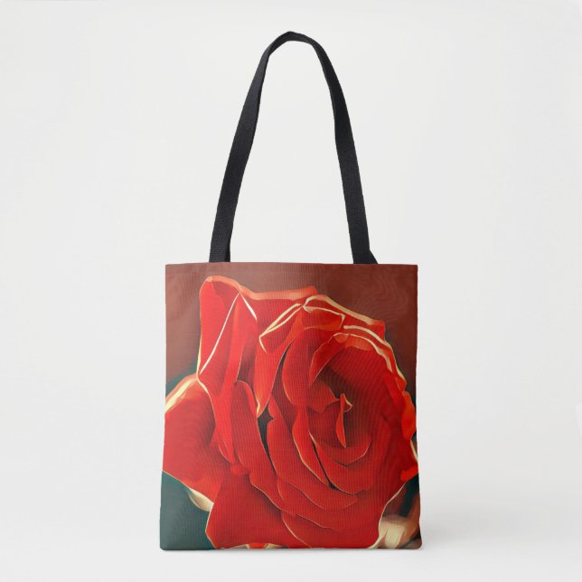 Stylised Red Rose Tote Bag (Front)