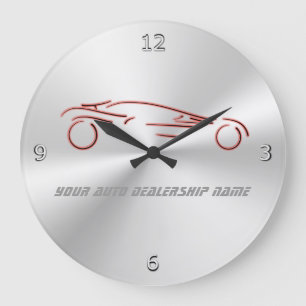 Stylised Red Sportscar on radial metallic-look Large Clock
