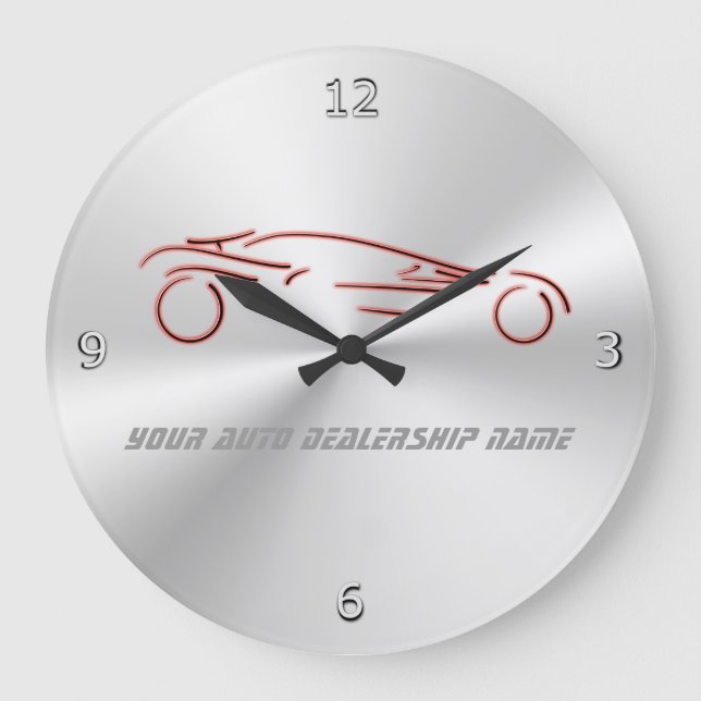 Stylised Red Sportscar on radial metallic-look Large Clock (Front)