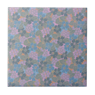 Stylised Retro Floral Pattern Ceramic Tile